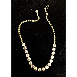 Vintage Gold-Tone, Aurora Borealis Crystal Rhinestone Necklace, 1950s, 15 inch